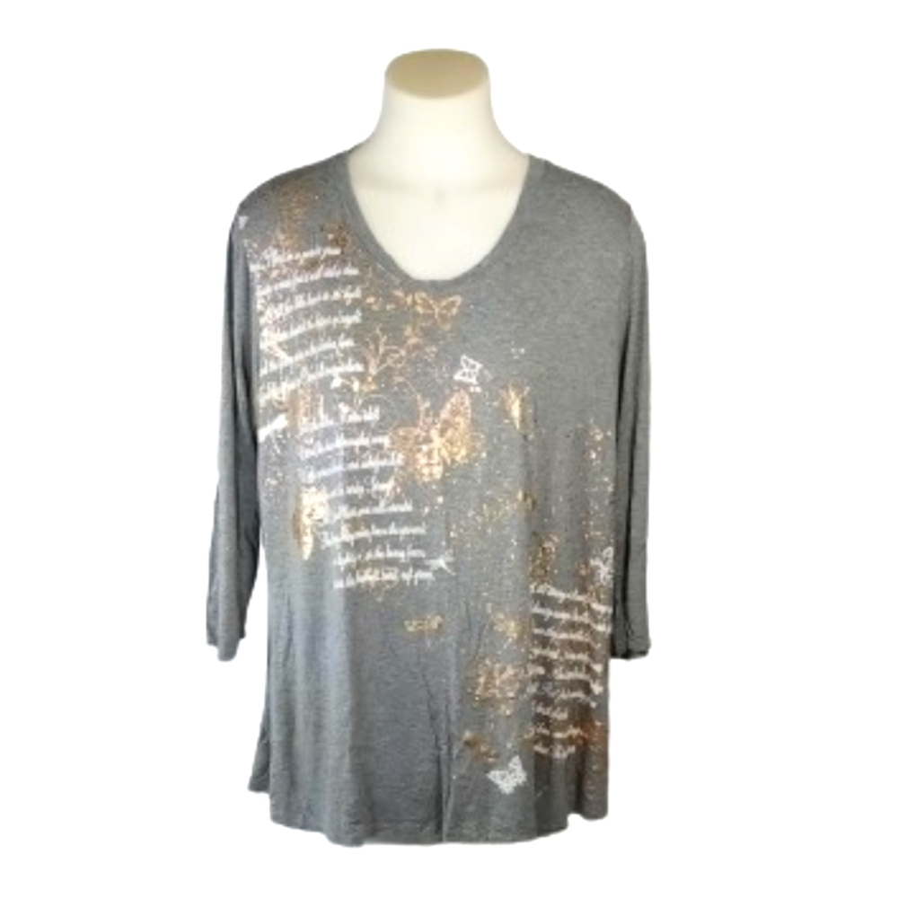 Cato Gray Gold Print Top Sz 18/20W